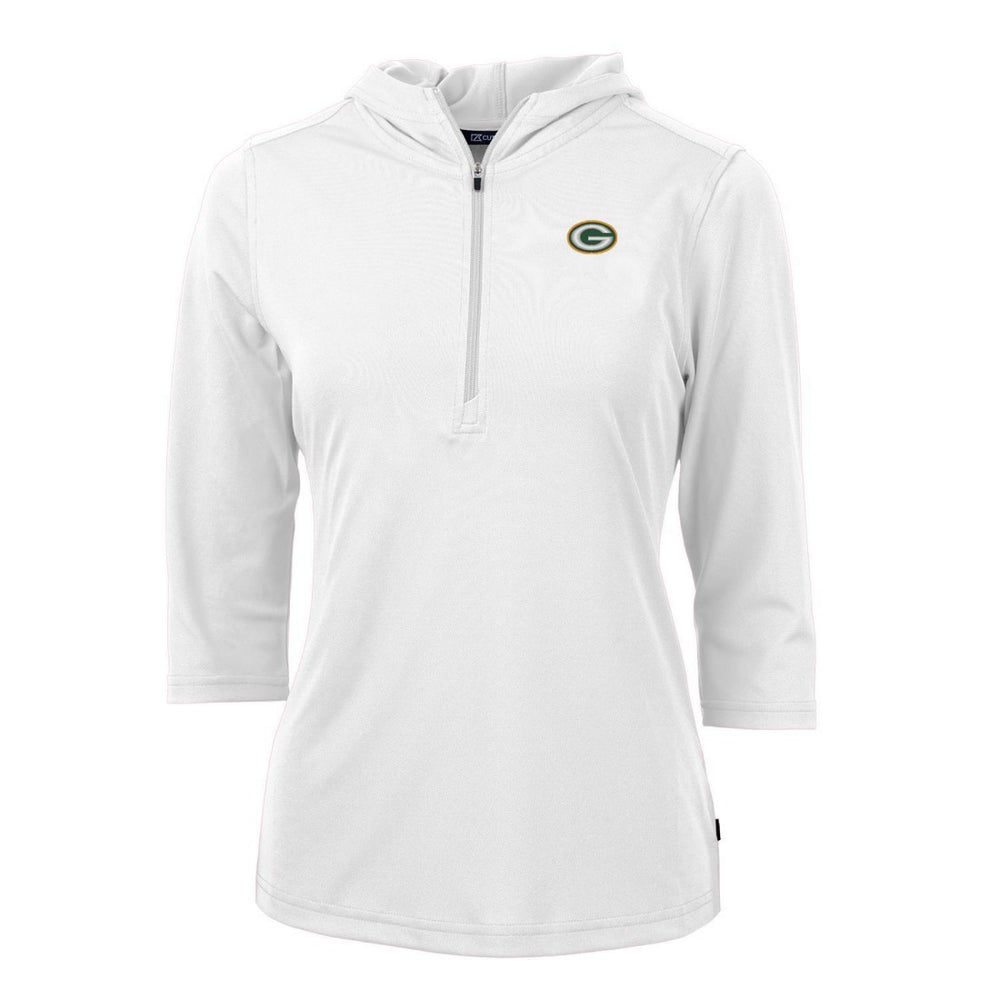 Green Bay Packers Cutter & Buck Women's Virtue Eco Pique Half-Zip 3/4 Sleeve Pullover Hoodie White