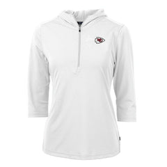 Kansas City Chiefs Cutter & Buck Women's Virtue Eco Pique Half-Zip 3/4 Sleeve Pullover Hoodie White