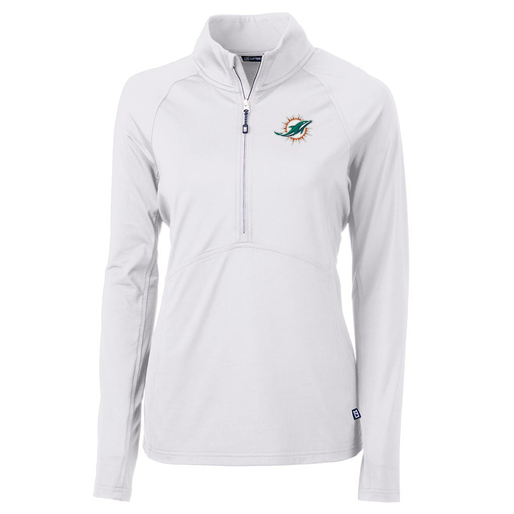 Miami Dolphins Cutter & Buck Women's Adapt Eco Knit Half-Zip Pullover Jacket White