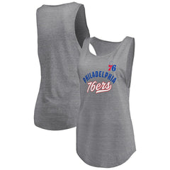 Philadelphia 76ers Women's Quality Time Open Scoop Neck Tri-Blend Tank Top Heathered Gray | Fanatics