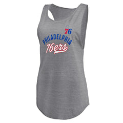 Philadelphia 76ers Women's Quality Time Open Scoop Neck Tri-Blend Tank Top Heathered Gray | Fanatics