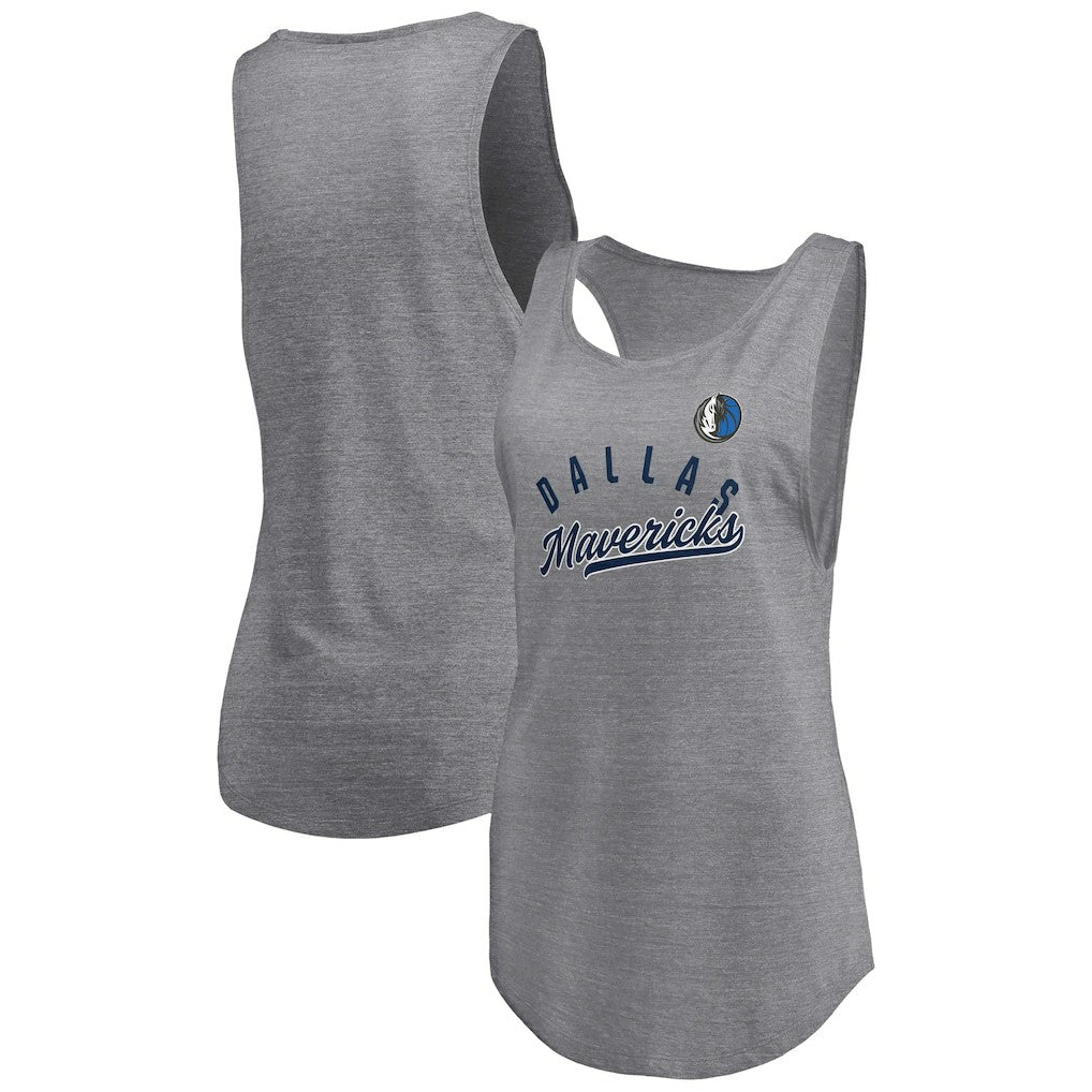 Dallas Mavericks Women's Quality Time Open Scoop Neck Tri-Blend Tank Top for sale Heathered Gray | Fanatics for sale