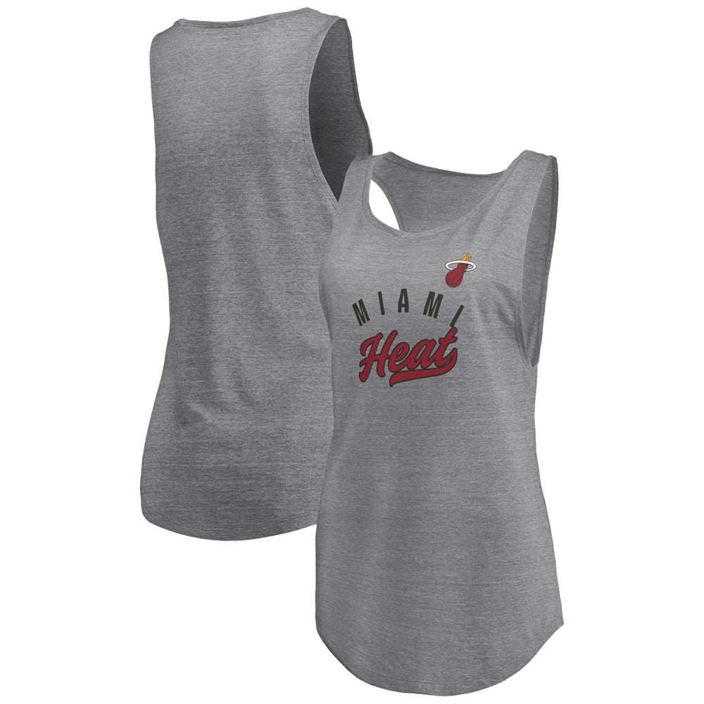 Miami Heat Women's Quality Time Open Scoop Neck Tri-Blend Tank Top Heathered Gray | Fanatics