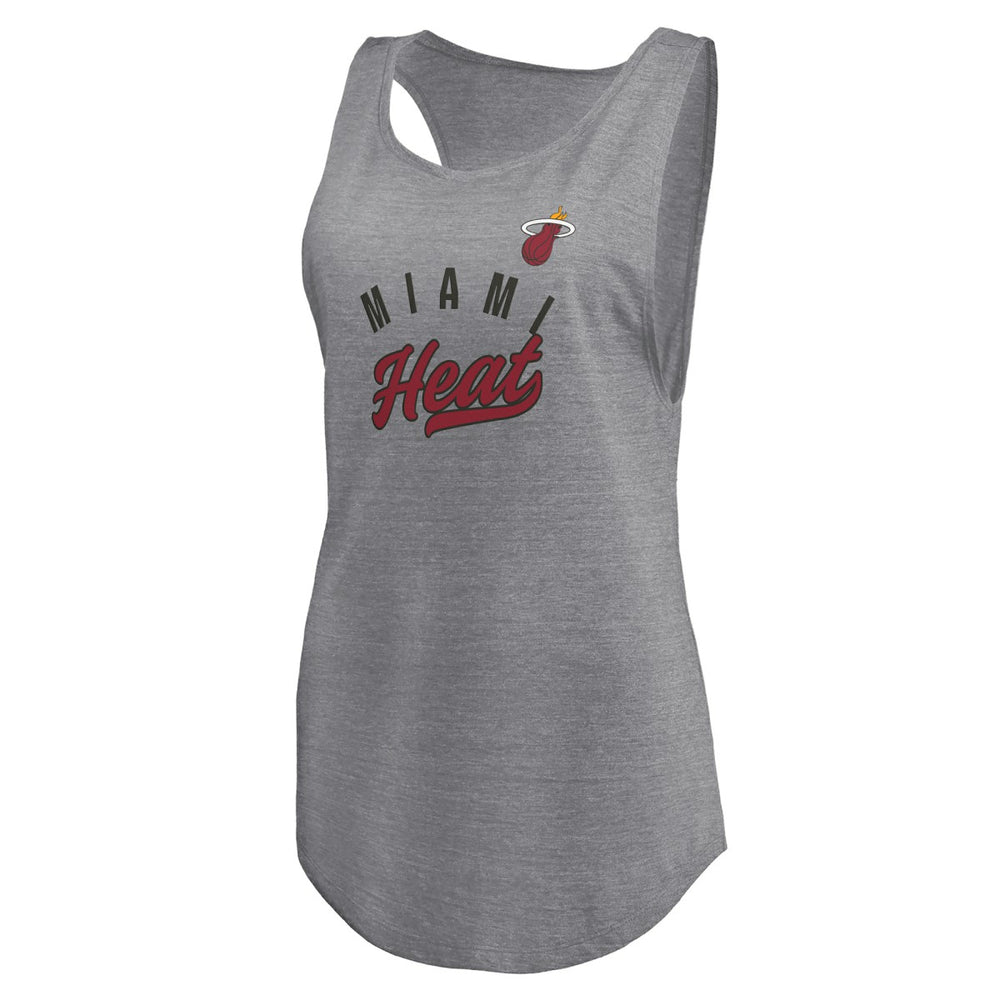 Miami Heat Women's Quality Time Open Scoop Neck Tri-Blend Tank Top Heathered Gray | Fanatics