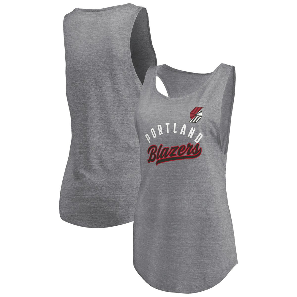 Portland Trail Blazers Women's Quality Time Open Scoop Neck Tri-Blend Tank Top Heathered Gray | Fanatics US
