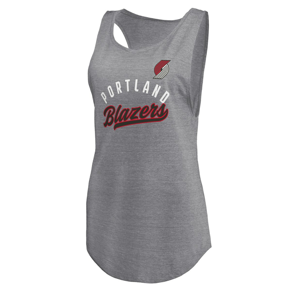 Portland Trail Blazers Women's Quality Time Open Scoop Neck Tri-Blend Tank Top Heathered Gray | Fanatics US