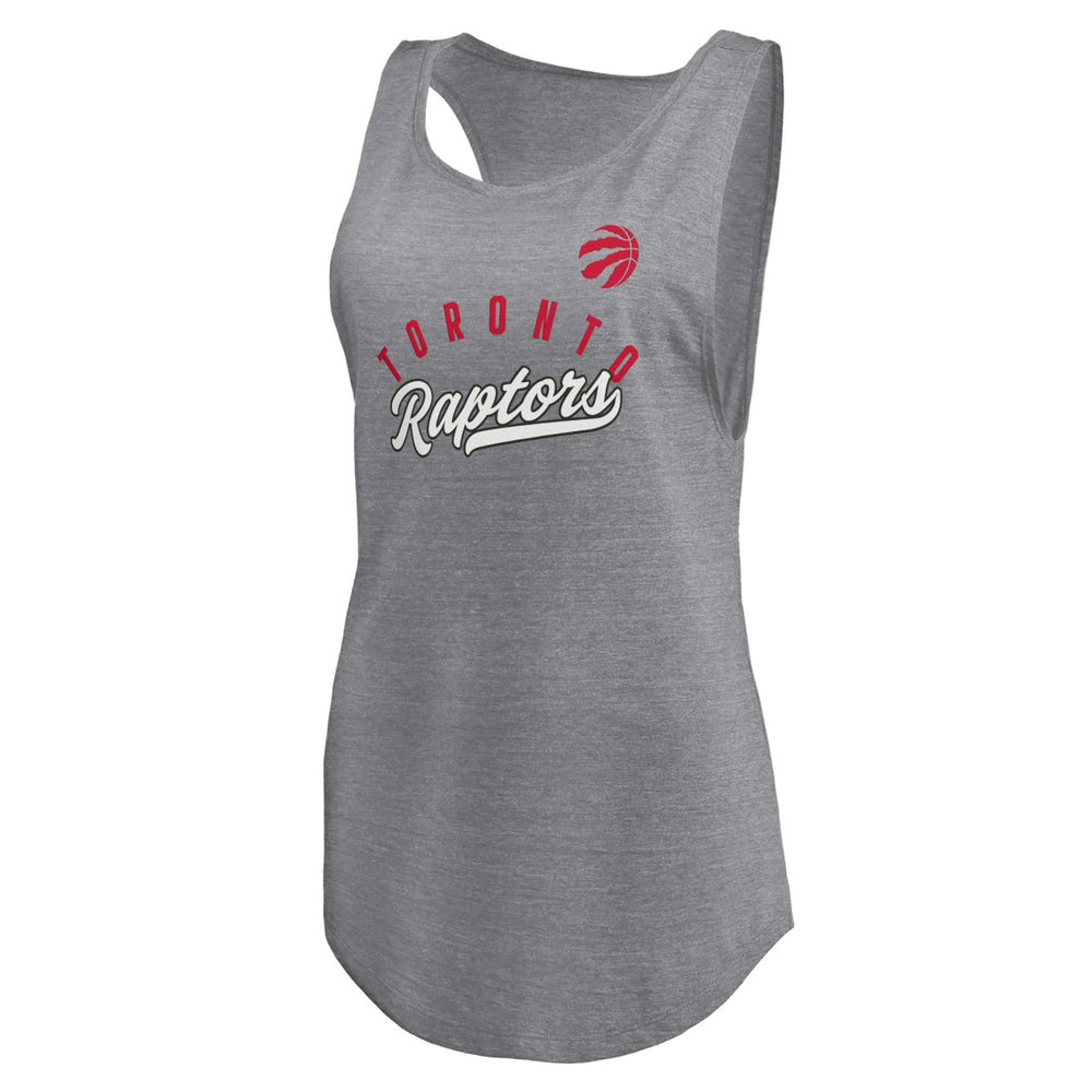 Toronto Raptors Women's Quality Time Open Scoop Neck Tri-Blend Tank Top Heathered Gray | Fanatics discount