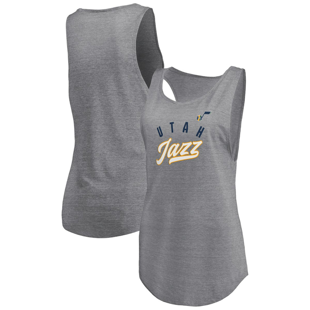 Utah Jazz Women's Quality Time Open Scoop Neck Tri-Blend Tank Top Heathered Gray | Fanatics Near Me