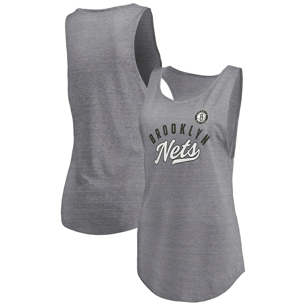 Brooklyn Nets Women's Quality Time Open Scoop Neck Tri-Blend Tank Top Heathered Gray | Fanatics outlet