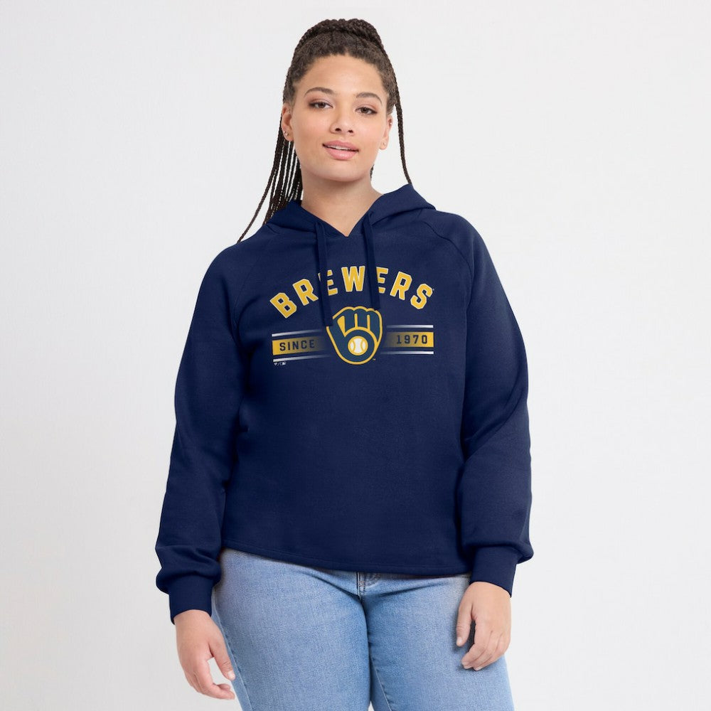 Milwaukee Brewers Fanatics Women's Perfect Play Raglan Pullover Hoodie - Navy - Fanatics Lifestyle
