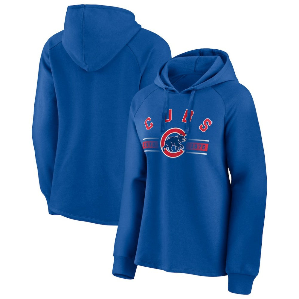 Chicago Cubs Fanatics Women's Perfect Play Raglan Pullover Hoodie - Royal - Fanatics Lifestyle