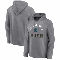 Miami Marlins Fanatics No Time Off Raglan Pullover Hoodie - Gray - Fanatics Discount