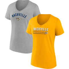 Nashville Predators Fanatics Women's 2-Pack V-Neck T-Shirt Set - Gold/Heathered Gray - NHL 4444042