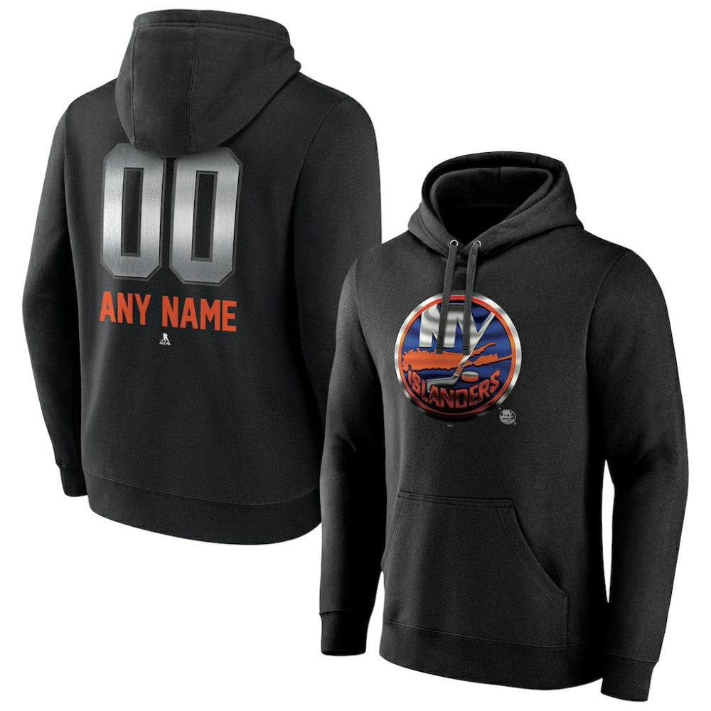 New York Islanders Personalized Midnight Mascot Logo Pullover Hoodie - Black - NHL 4444395
