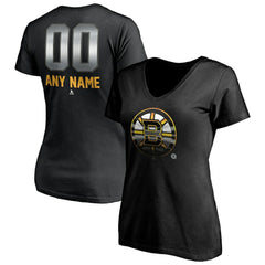 Boston Bruins Women's Personalized Midnight Mascot Logo V-Neck T-Shirt - Black - NHL 4444438