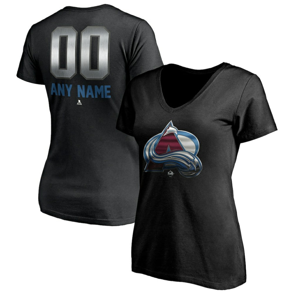 Colorado Avalanche Women's Personalized Midnight Mascot Logo V-Neck T-Shirt - Black - NHL 4444441