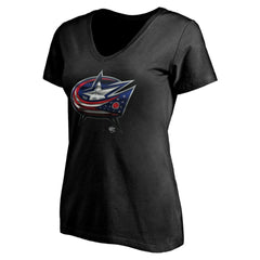 Columbus Blue Jackets Women's Personalized Midnight Mascot Logo V-Neck T-Shirt - Black - NHL 4444442
