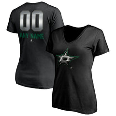 Dallas Stars Women's Personalized Midnight Mascot Logo V-Neck T-Shirt - Black - NHL 4444443