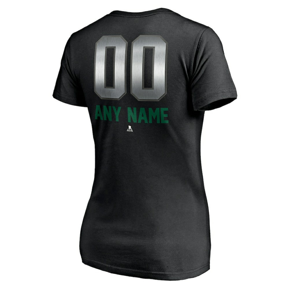 Dallas Stars Women's Personalized Midnight Mascot Logo V-Neck T-Shirt - Black - NHL 4444443