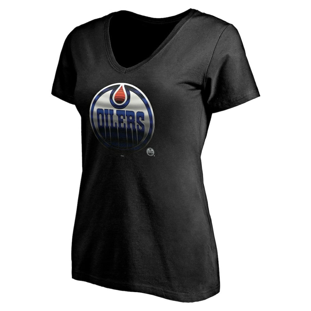 Edmonton Oilers Women's Personalized Midnight Mascot Logo V-Neck T-Shirt - Black - NHL 4444445