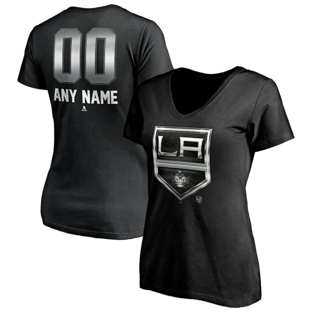 Los Angeles Kings Women's Personalized Midnight Mascot Logo V-Neck T-Shirt - Black - NHL 4444447