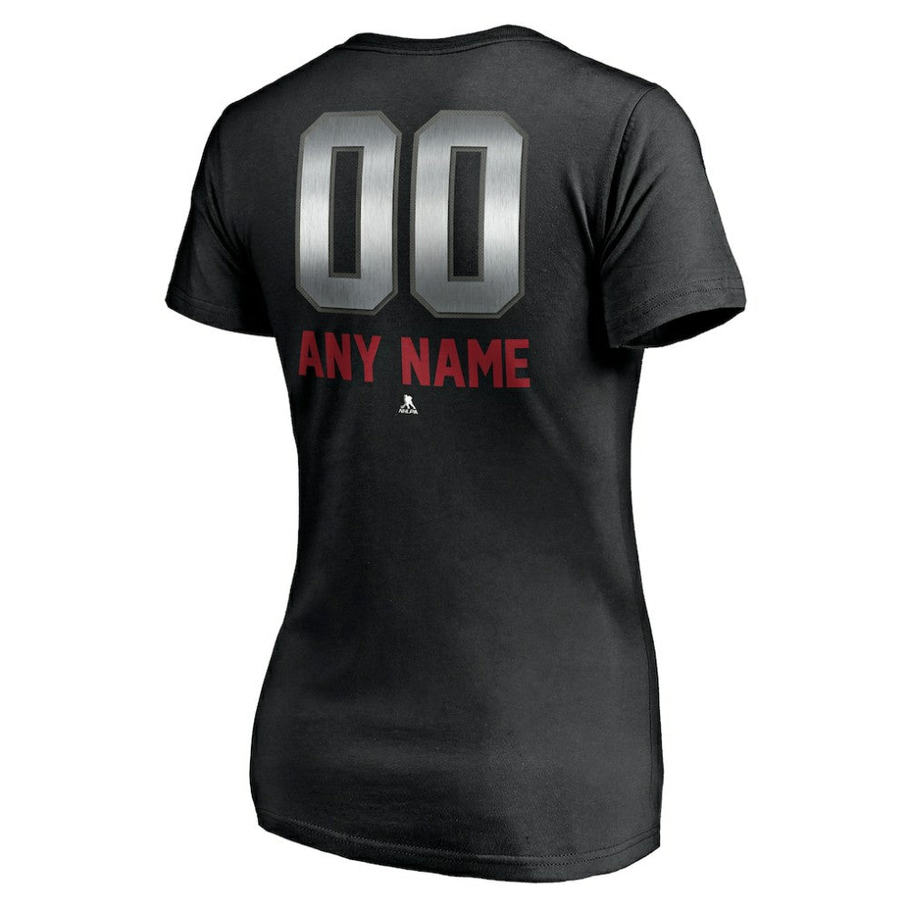 Montreal Canadiens Women's Personalized Midnight Mascot Logo V-Neck T-Shirt - Black - NHL 4444449