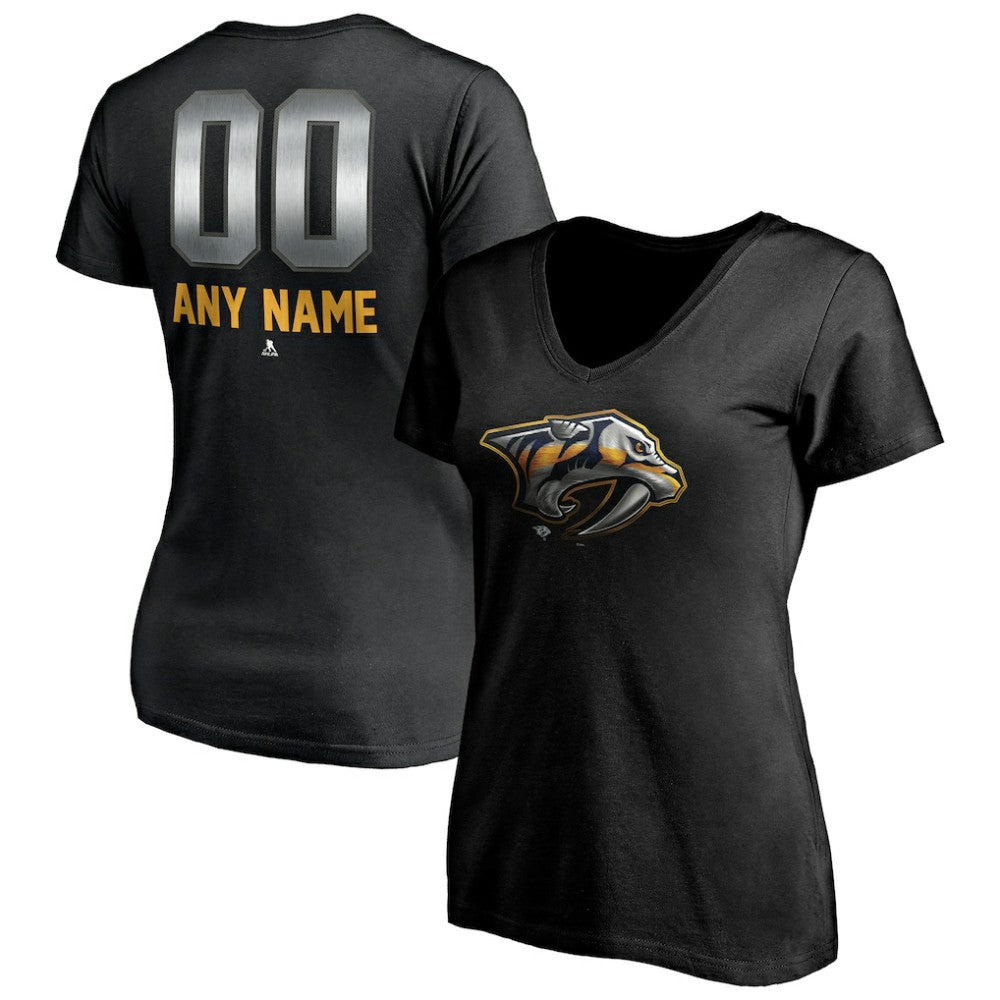 Nashville Predators Women's Personalized Midnight Mascot Logo V-Neck T-Shirt - Black - NHL 4444450