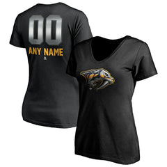 Nashville Predators Women's Personalized Midnight Mascot Logo V-Neck T-Shirt - Black - NHL 4444450