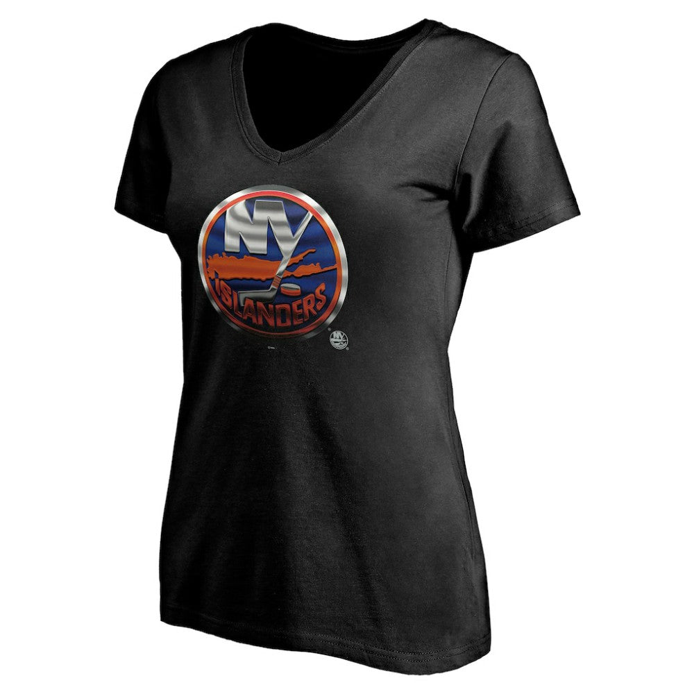 New York Islanders Women's Personalized Midnight Mascot Logo V-Neck T-Shirt - Black - NHL 4444452