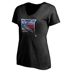 New York Rangers Women's Personalized Midnight Mascot Logo V-Neck T-Shirt - Black - NHL 4444453