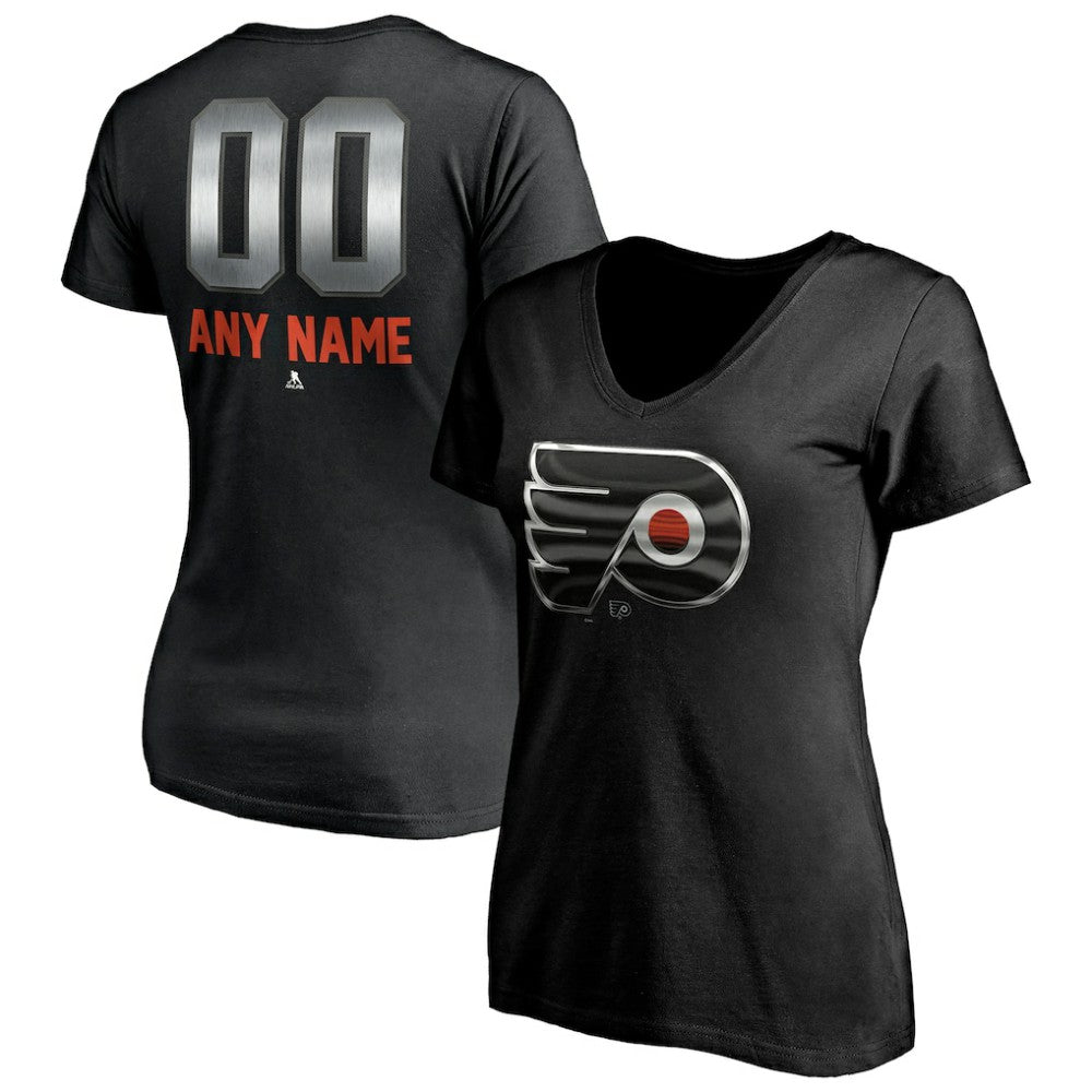 Philadelphia Flyers Women's Personalized Midnight Mascot Logo V-Neck T-Shirt - Black - NHL 4444454