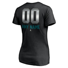 San Jose Sharks Women's Personalized Midnight Mascot Logo V-Neck T-Shirt - Black - NHL 4444456