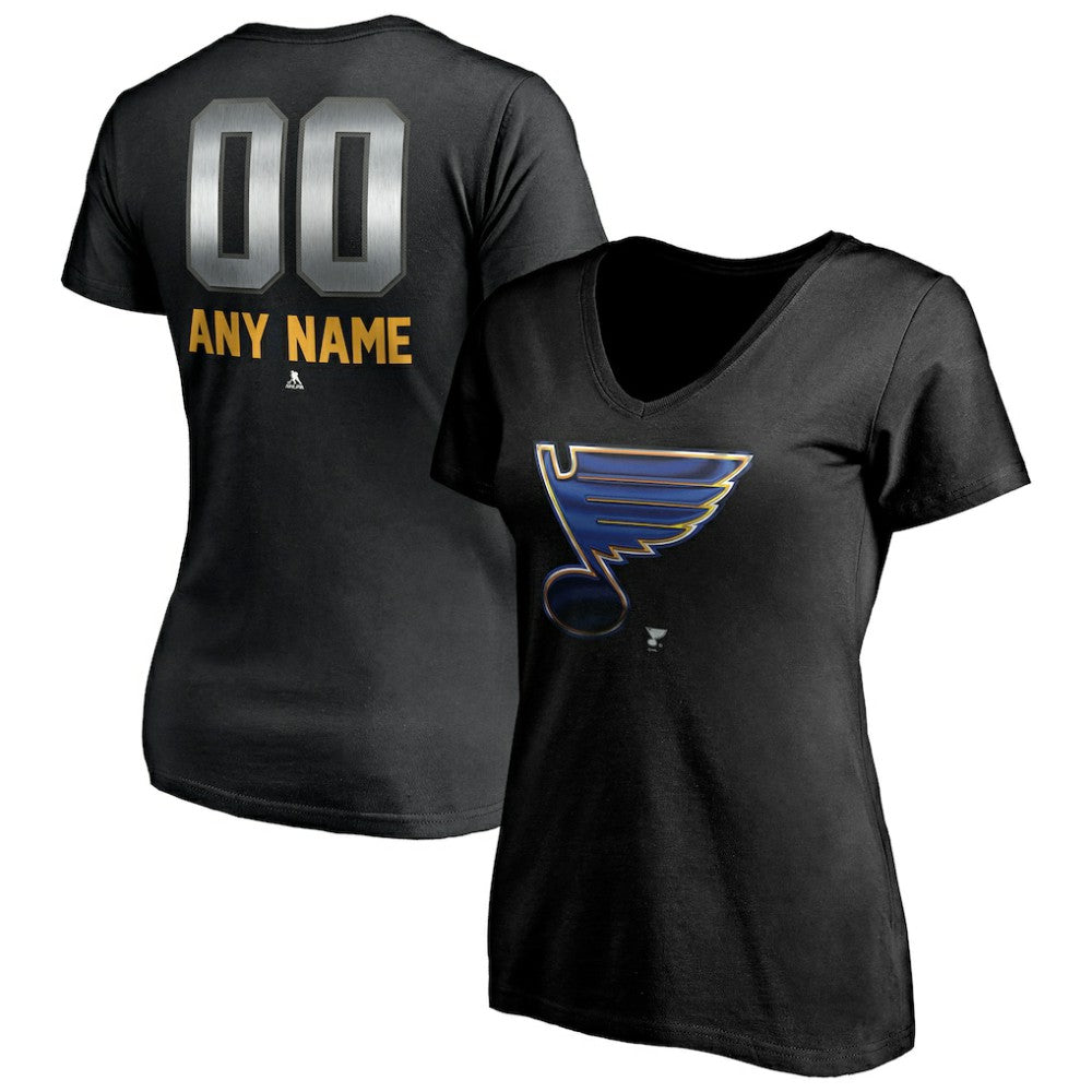 St. Louis Blues Women's Personalized Midnight Mascot Logo V-Neck T-Shirt - Black - NHL 4444457