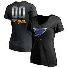 St. Louis Blues Women's Personalized Midnight Mascot Logo V-Neck T-Shirt - Black - NHL 4444457