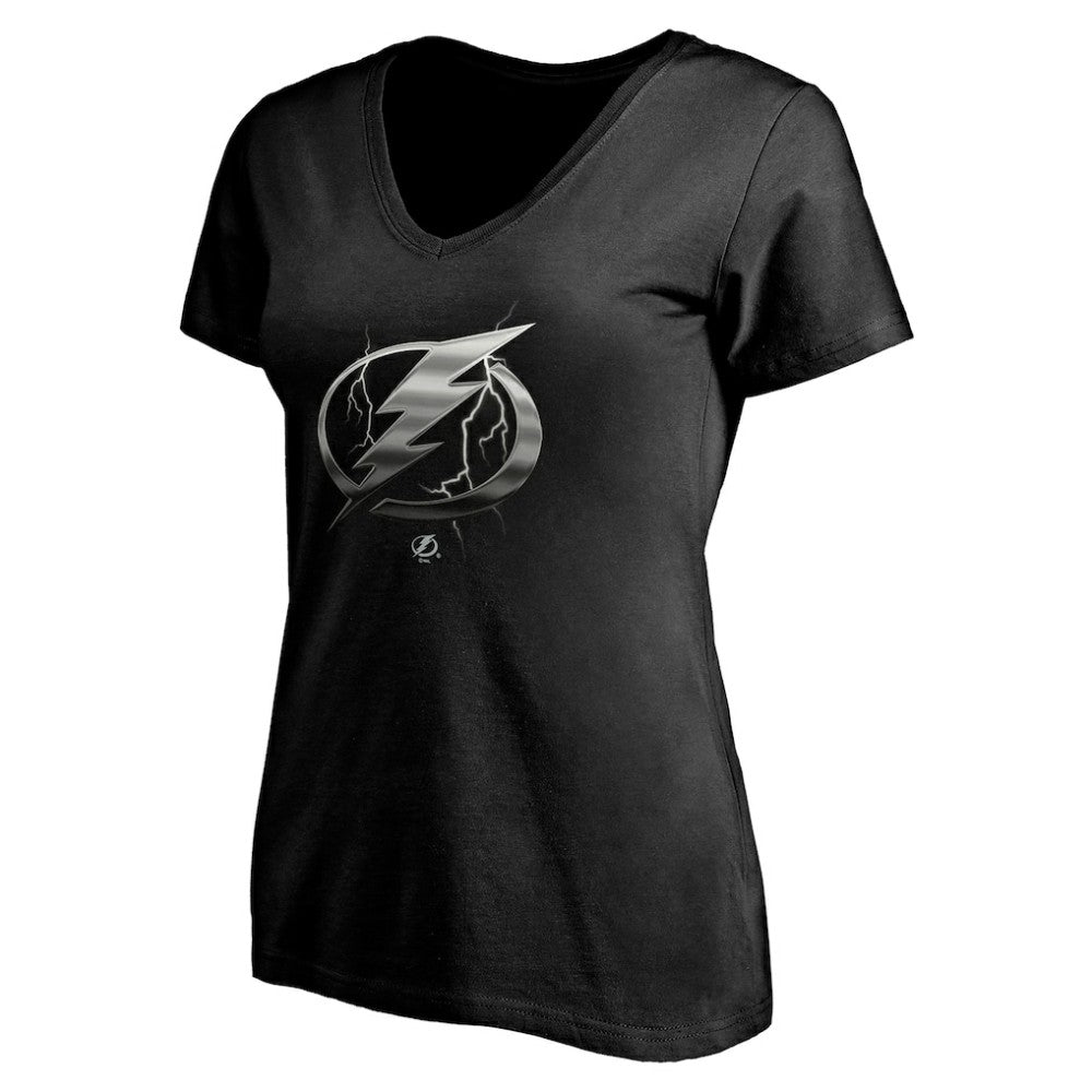 Tampa Bay Lightning Women's Personalized Midnight Mascot Logo V-Neck T-Shirt - Black - NHL 4444458