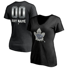 Toronto Maple Leafs Women's Personalized Midnight Mascot Logo V-Neck T-Shirt - Black - NHL 4444459