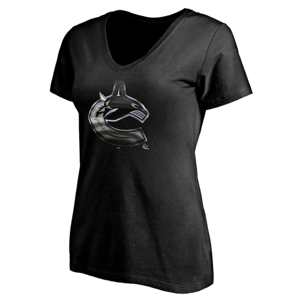 Vancouver Canucks Women's Personalized Midnight Mascot Logo V-Neck T-Shirt - Black - NHL 4444460