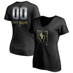Vegas Golden Knights Women's Personalized Midnight Mascot Logo V-Neck T-Shirt - Black - NHL 4444461