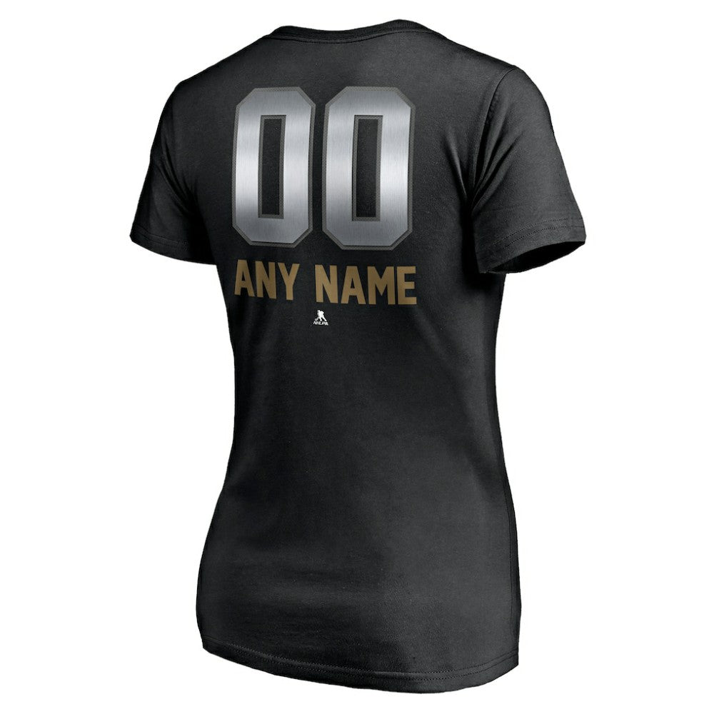 Vegas Golden Knights Women's Personalized Midnight Mascot Logo V-Neck T-Shirt - Black - NHL 4444461