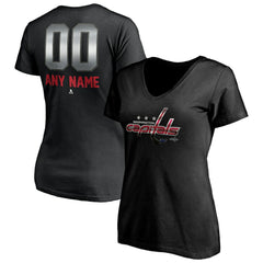 Washington Capitals Women's Personalized Midnight Mascot Logo V-Neck T-Shirt - Black - NHL 4444462