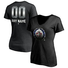 Winnipeg Jets Women's Personalized Midnight Mascot Logo V-Neck T-Shirt - Black - NHL 4444463