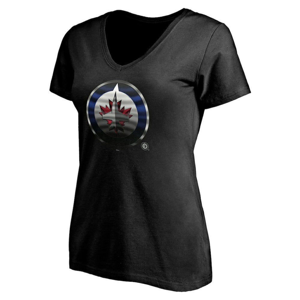 Winnipeg Jets Women's Personalized Midnight Mascot Logo V-Neck T-Shirt - Black - NHL 4444463