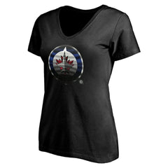 Winnipeg Jets Women's Personalized Midnight Mascot Logo V-Neck T-Shirt - Black - NHL 4444463