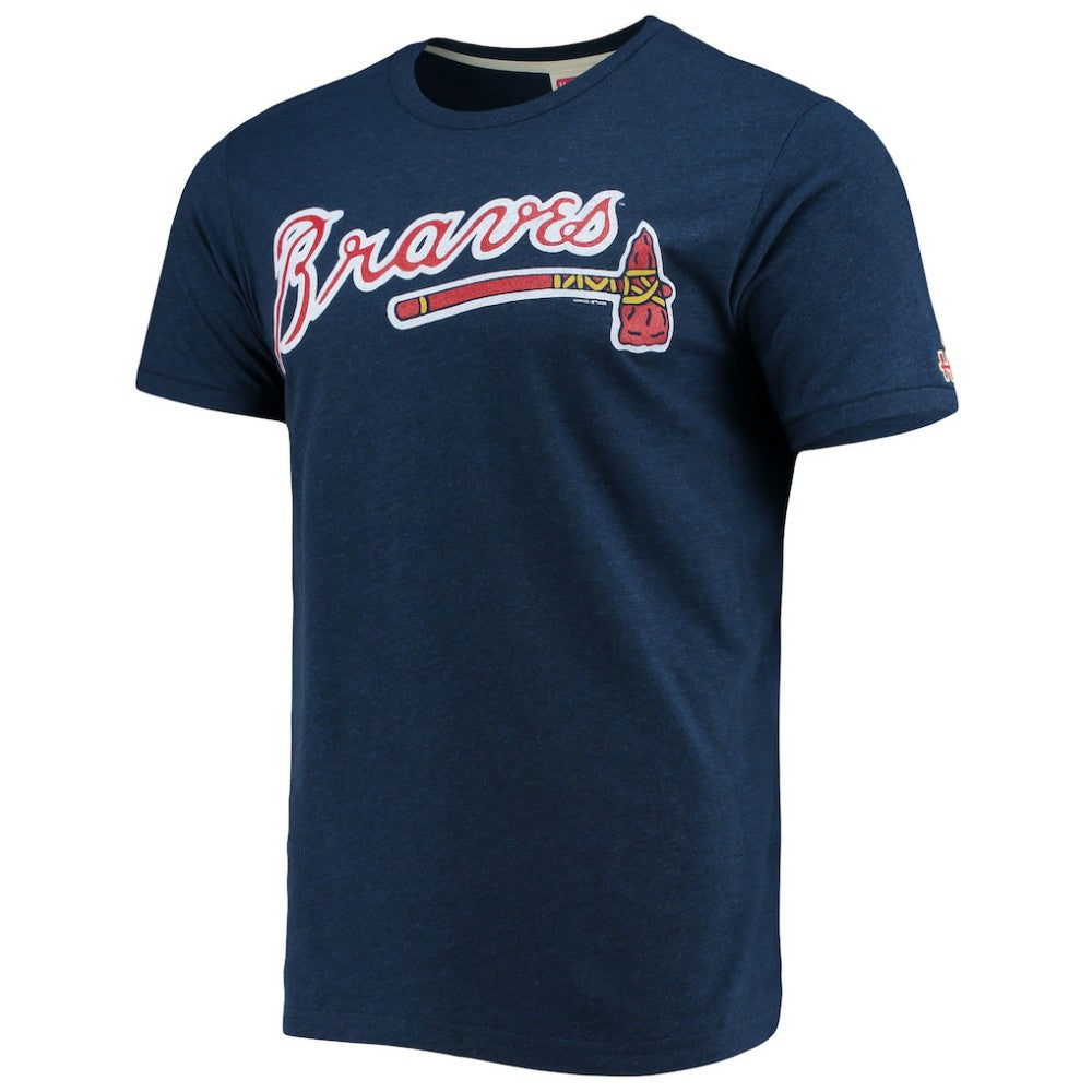 Atlanta Braves Homage Hand-Drawn Logo Tri-Blend T-Shirt - Navy - MLB on Sale
