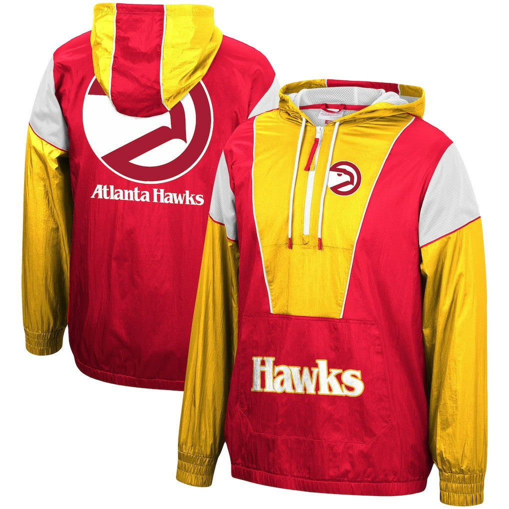 Atlanta Hawks Hardwood Classics Highlight Reel Windbreaker Half-Zip Hoodie Jacket Red/Yellow | Mitchell & Ness US