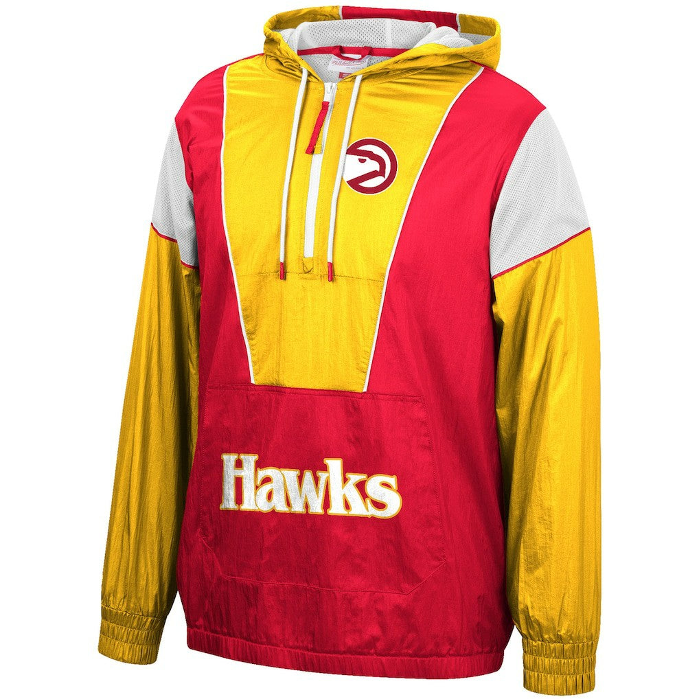 Atlanta Hawks Hardwood Classics Highlight Reel Windbreaker Half-Zip Hoodie Jacket Red/Yellow | Mitchell & Ness US