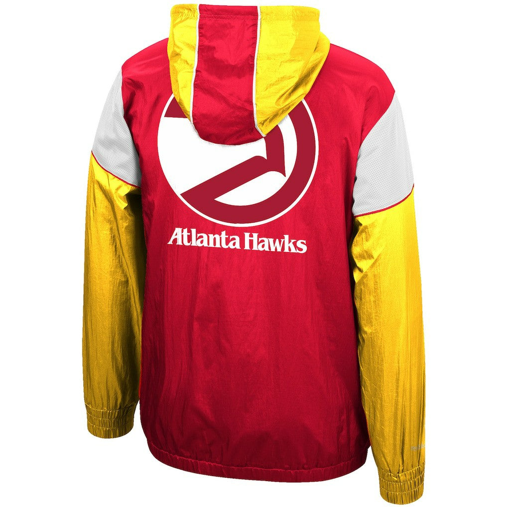 Atlanta Hawks Hardwood Classics Highlight Reel Windbreaker Half-Zip Hoodie Jacket Red/Yellow | Mitchell & Ness US