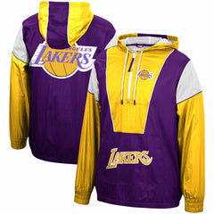 Los Angeles Lakers Hardwood Classics Highlight Reel Windbreaker Half-Zip Hoodie Jacket Purple/Gold | Mitchell & Ness for sale