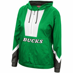 Milwaukee Bucks Women's Half-Zip Windbreaker 2.0 Hoodie Green | Mitchell & Ness online