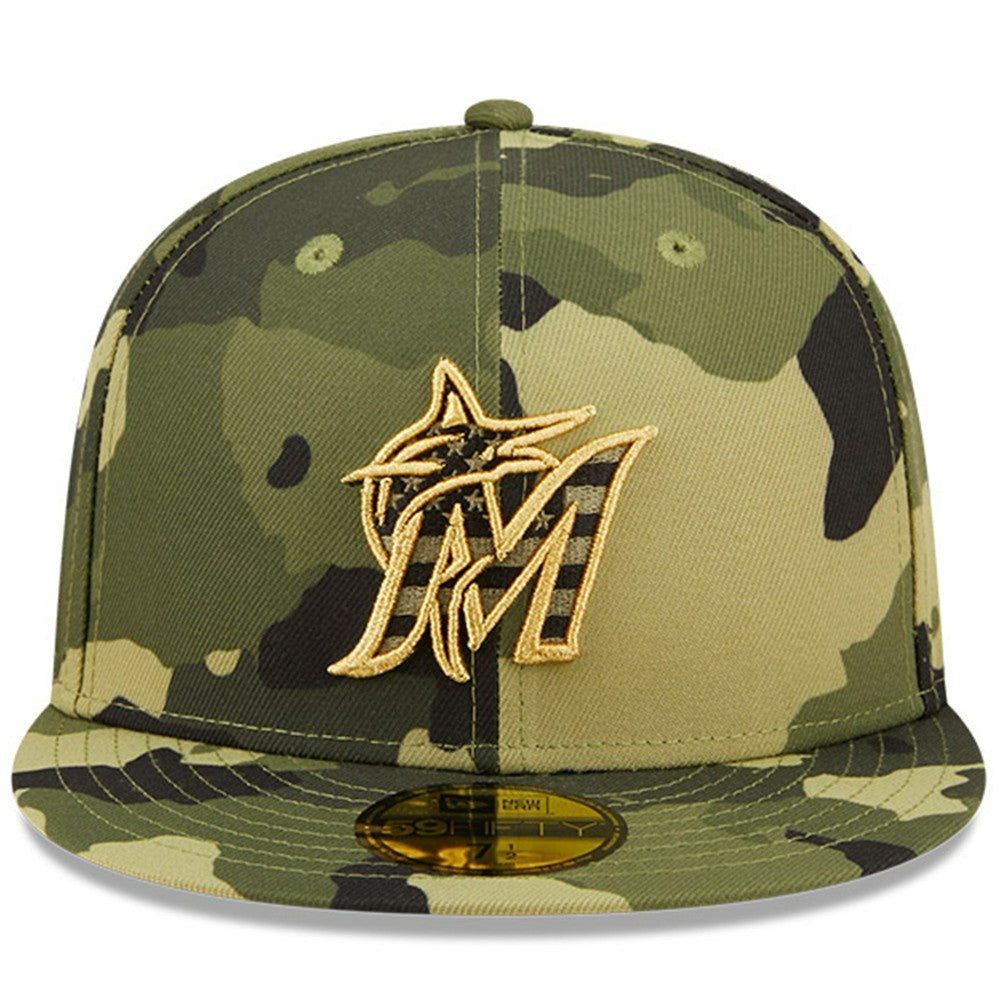 Miami Marlins New Era 2022 Armed Forces Day On-Field 59FIFTY Fitted Hat - Camo - New Era on Sale